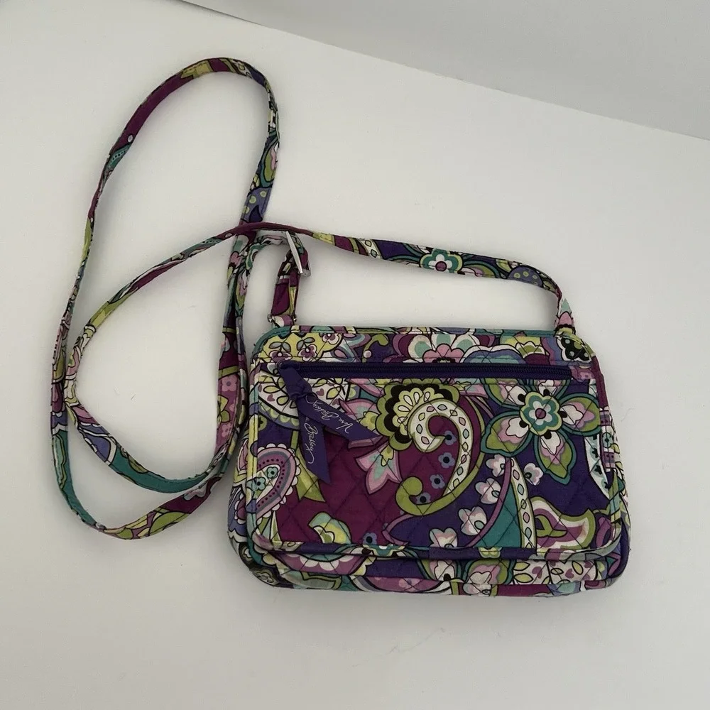 Vera Bradley Quilted Cotton Crossbody Bag Purple Teal Paisley Floral Purse
